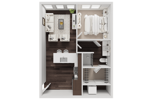 Floor plan for 1 bed, 1 bath, 690 sqft